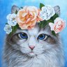 Алмазная мозаика Голубоглазый кот в цветах (38x38 см)