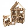 Деревянный конструктор (3D пазлы) Кукольный домик Коттедж с пристройкой и мебелью